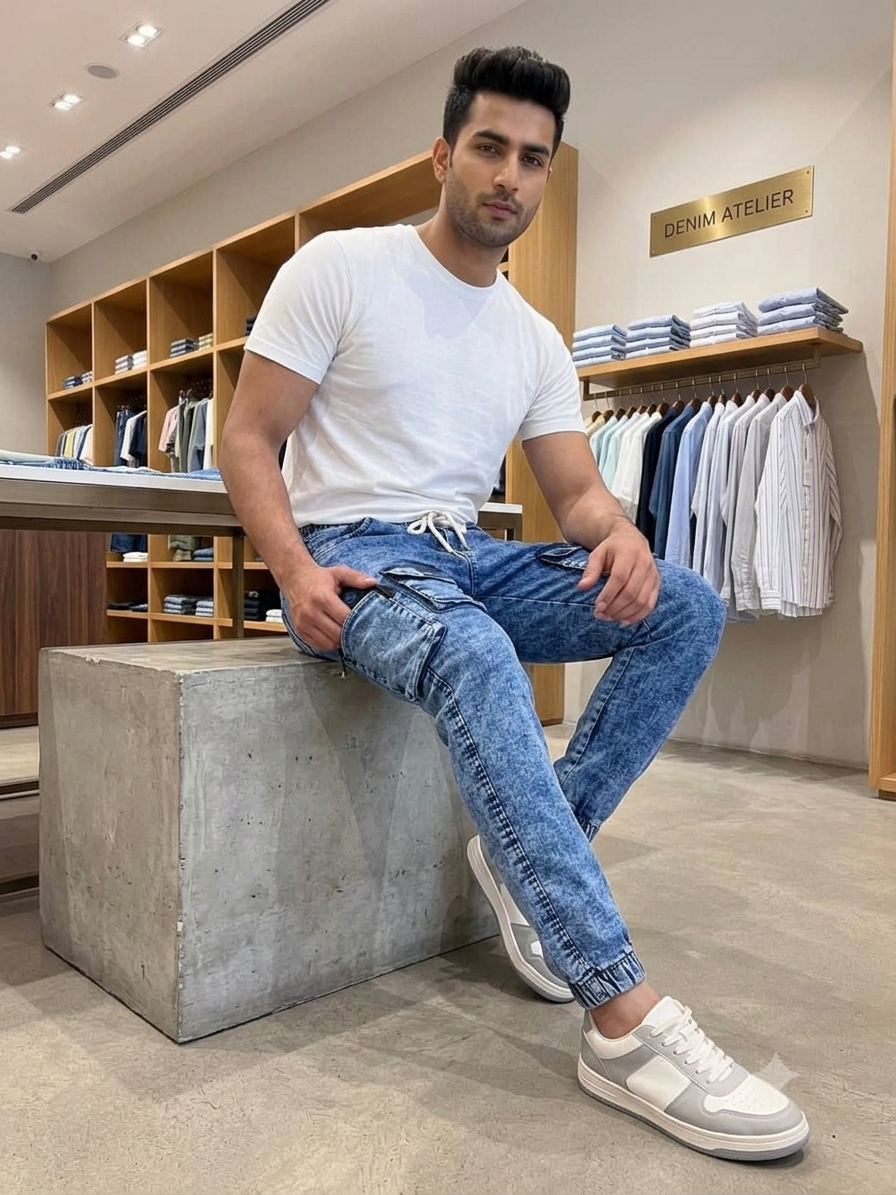 Men's Denim Cargo Jogger Jeans
