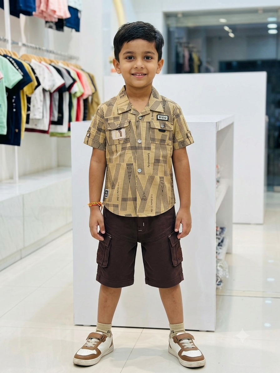 Boys' Geometric Print Shirt & Cargo Shorts Set