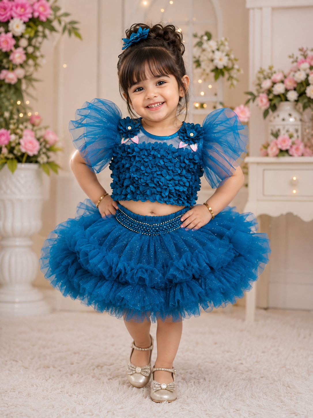Girl Party Wear Crop Top Lehenga/Tutu Dress)