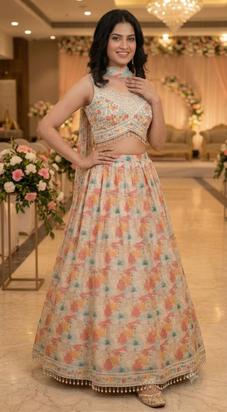 Multi-Color Floral Printed Designer Lehenga Choli